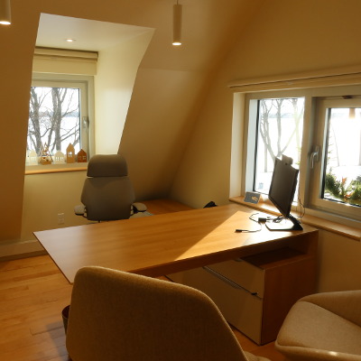 Offices: wooden floor, modern furniture