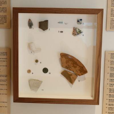 Display of archeological samples found during the Town Hall renovation project